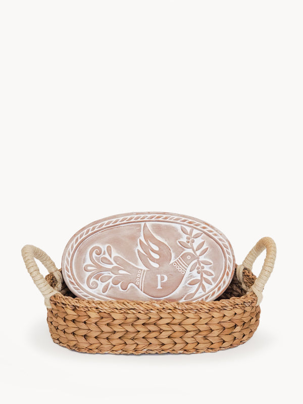 Monogrammed Bread Warmer & Basket - Bird Oval