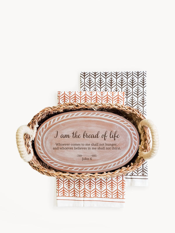 Personalized Bread Warmer & Basket Gift Set with Tea Towel - Bible Oval