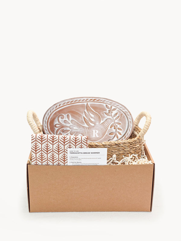 Monogrammed Bread Warmer & Basket Gift Set with Tea Towel - Bird Oval