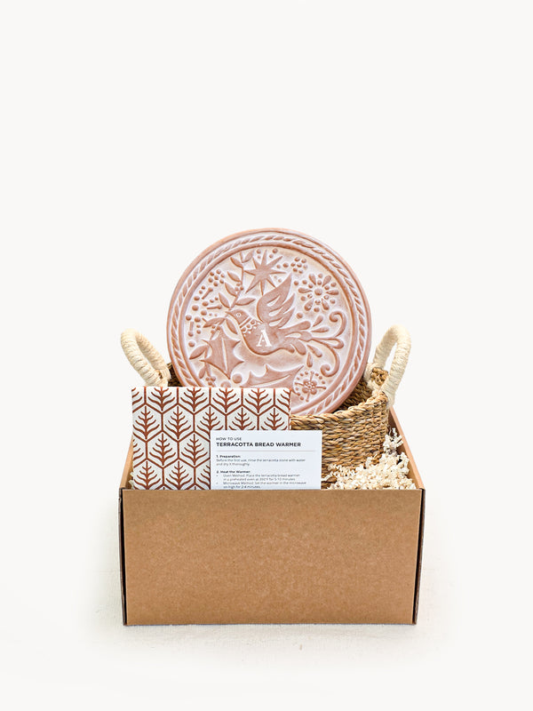 Monogrammed Bread Warmer & Basket Gift Set with Tea Towel - Bird Round