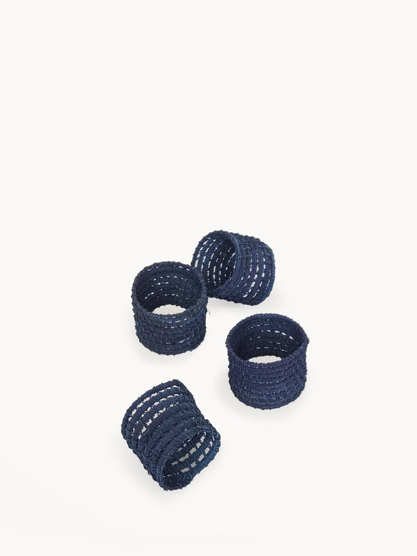 Woven Palm Fiber Napkin Ring - Indigo Blue (Set of 4)