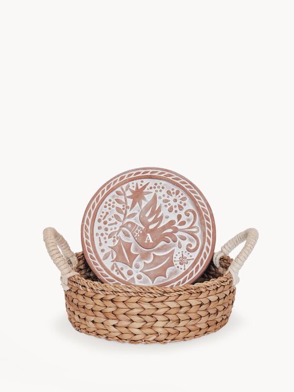 Monogrammed Bread Warmer & Basket - Bird Round