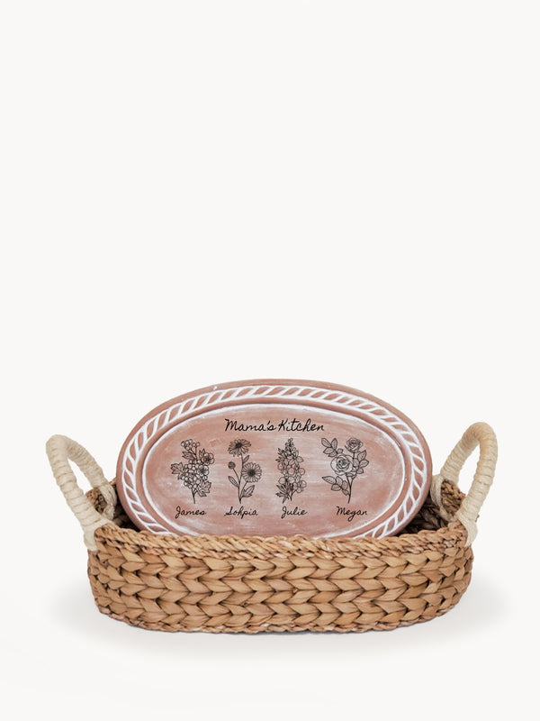Personalized Bread Warmer & Basket - Birth Flower Oval