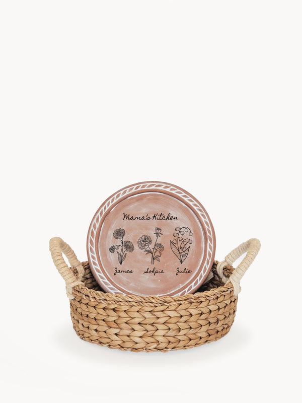 Personalized Bread Warmer & Basket - Birth Flower Round