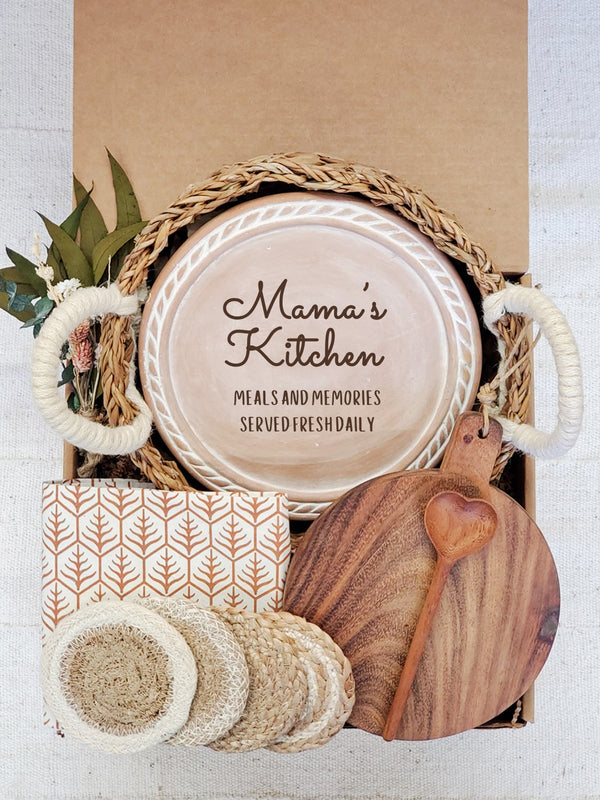 Bread Warmer Gift Box With Round Wooden Board and Spoon - Mom Round