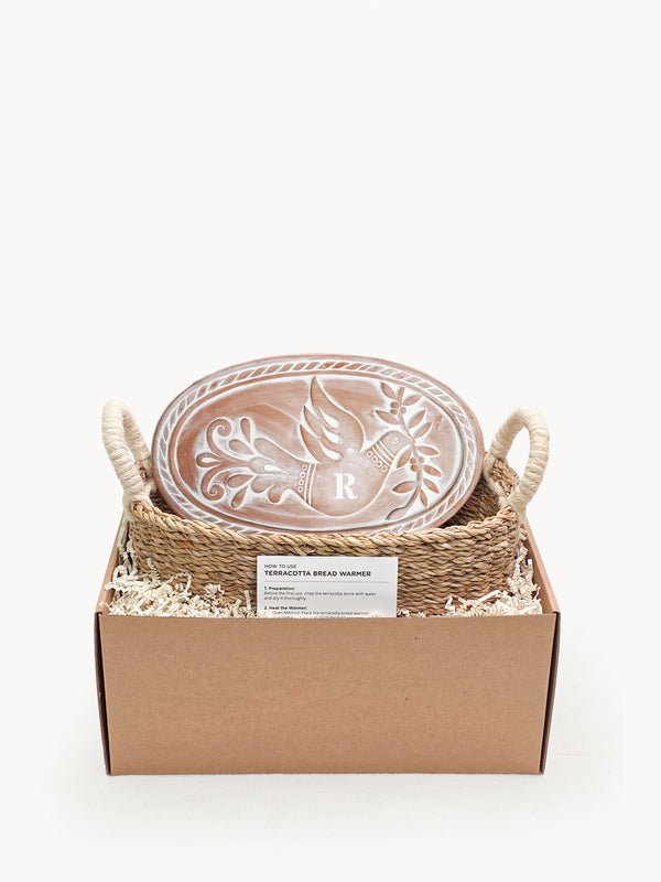 Monogrammed Bread Warmer & Basket - Bird Oval