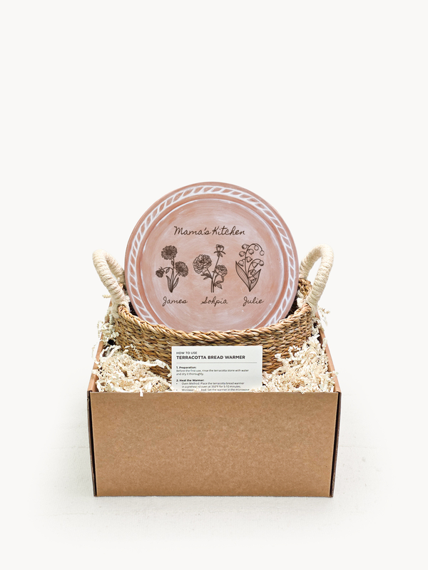 Personalized Bread Warmer & Basket - Birth Flower Round