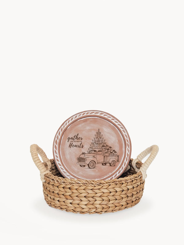 Bread Warmer & Basket - Christmas Truck Round