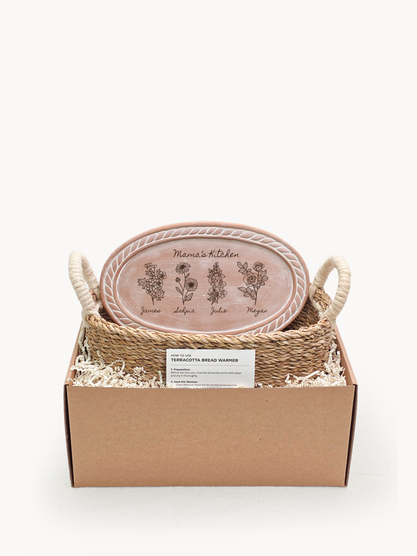 Personalized Bread Warmer & Basket - Birth Flower Oval