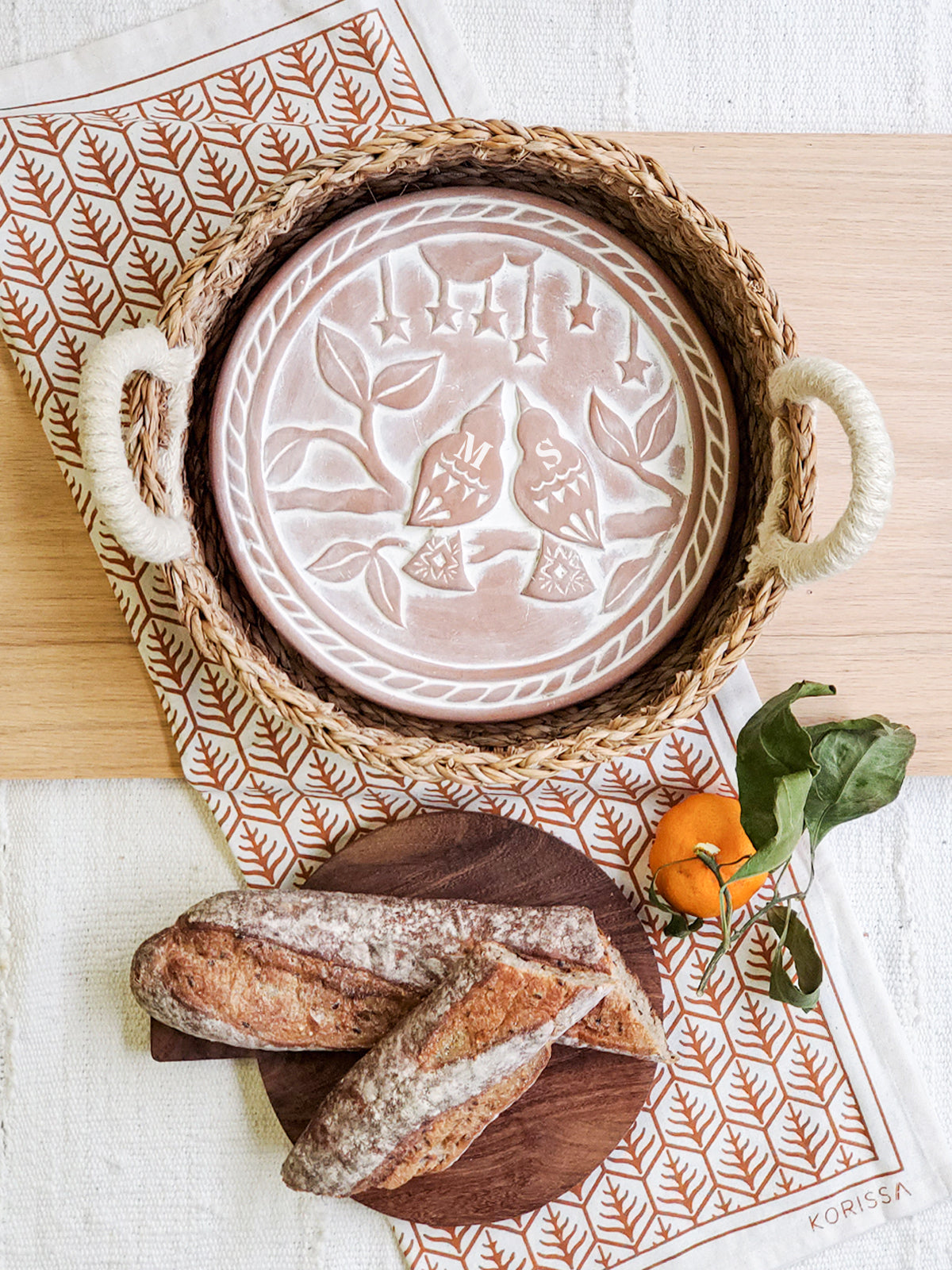 Terracotta Bread Basket with Warming Stone - KORISSA®