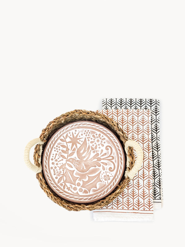 Monogrammed Bread Warmer & Basket Gift Set with Tea Towel - Bird Round