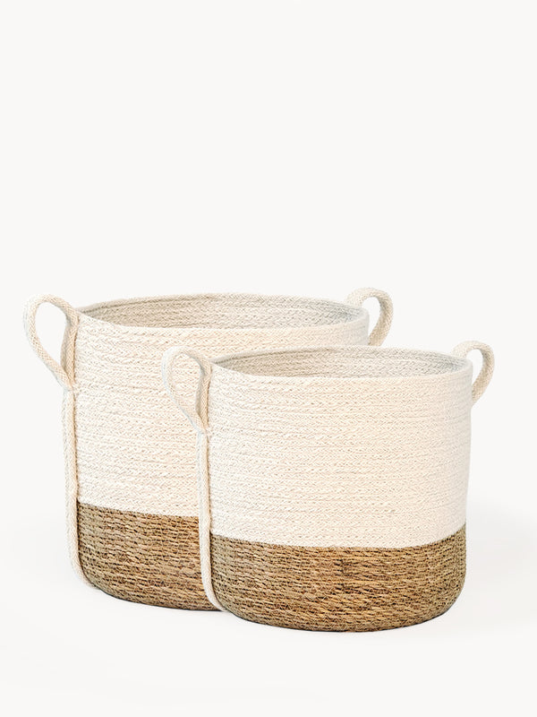 Savar Basket with side handle is made of 100% natural fiber - raw jute and seagrass.