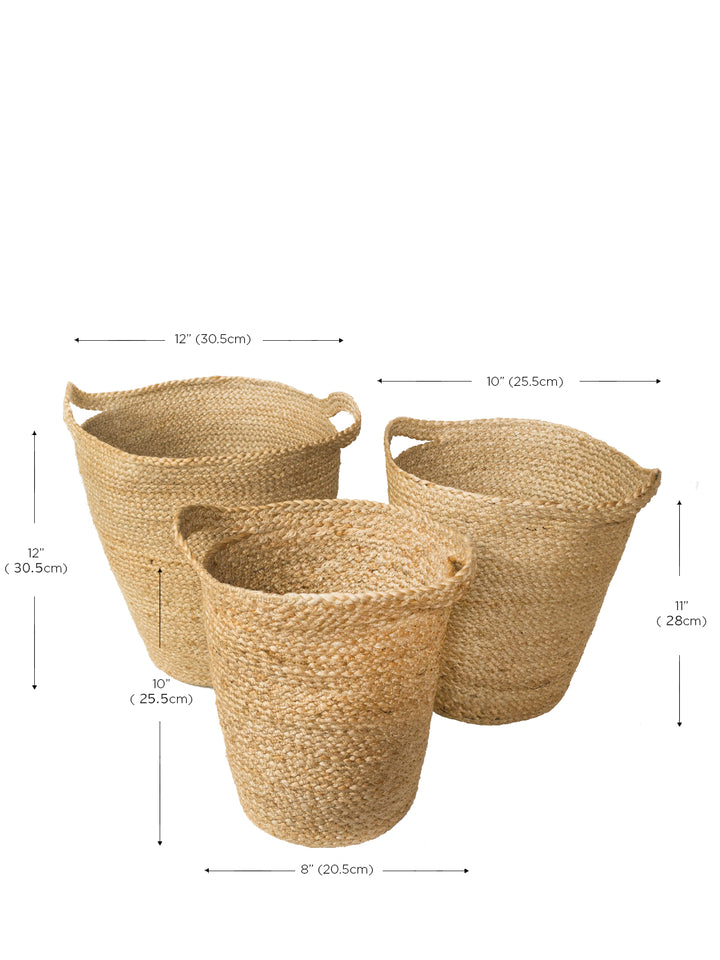 A multifunctional basket set! These handwoven baskets are perfect planters or storage for blankets, magazines, and everything more.