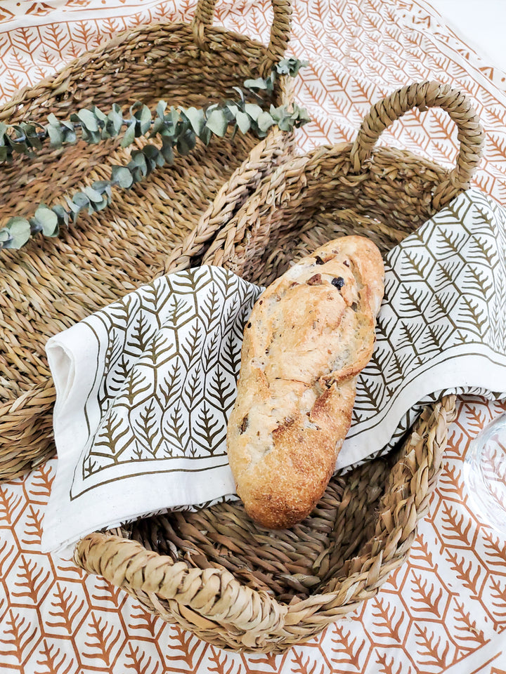 Serving bread baskets with hand screen printed tea towels