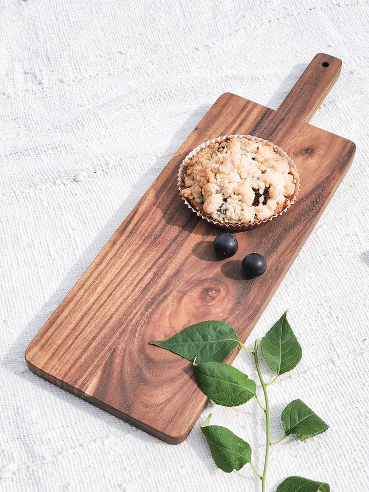 Handcrafted wooden serving board large from sturdy Albizia hardwood